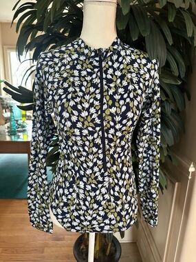 💙NWT Lands' End Women's Blue Floral Zip Front Tugless One Piece Swimsuit Size 8💙